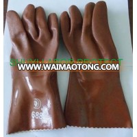 Brown waterproof srong oil proof alkali acid chemical resistant PVC hand job gloves for industry safety working